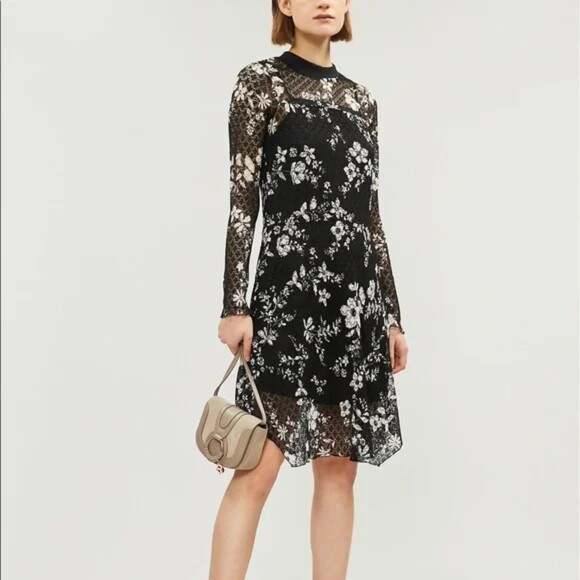 See By Chloé Floral Print Lace Dress Black White Spring Designer Frock Wedding - Picture 2 of 11